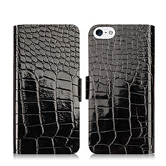 Crocodile Leather Stands Case for Apple iPhone SE Black