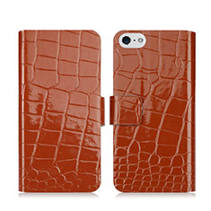 Crocodile Leather Stands Case for Apple iPhone SE Brown