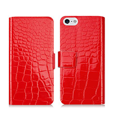 Crocodile Leather Stands Case for Apple iPhone SE Red