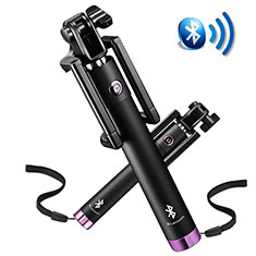 Extendable Folding Handheld Selfie Stick Tripod Bluetooth Remote Shutter Universal S14 for Vivo iQOO U3 5G Purple