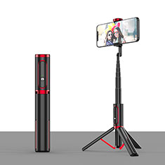 Extendable Folding Handheld Selfie Stick Tripod Bluetooth Remote Shutter Universal T26 for Vivo X Flip 5G Red and Black