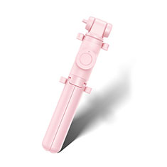 Extendable Folding Handheld Selfie Stick Tripod Bluetooth Remote Shutter Universal T29 for Oppo A35 Pink