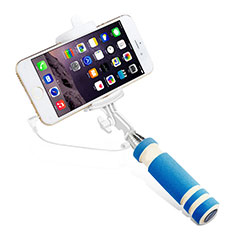 Extendable Folding Wired Handheld Selfie Stick Universal S01 for Sharp Aquos Sense4 Basic Sky Blue