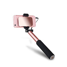 Extendable Folding Wired Handheld Selfie Stick Universal S03 for Samsung Wave Y S5380 Rose Gold