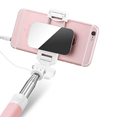 Extendable Folding Wired Handheld Selfie Stick Universal S05 for Handy Zubehoer Mikrofon Fuer Smartphone Pink
