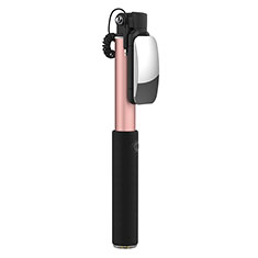 Extendable Folding Wired Handheld Selfie Stick Universal S08 for Xiaomi Poco C50 Rose Gold