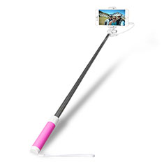 Extendable Folding Wired Handheld Selfie Stick Universal S10 for Handy Zubehoer Mikrofon Fuer Smartphone Pink