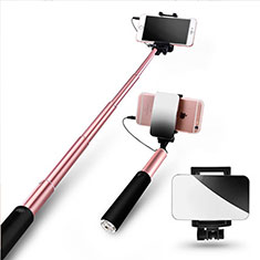Extendable Folding Wired Handheld Selfie Stick Universal S11 for Xiaomi Redmi Note 10 Pro Max Rose Gold