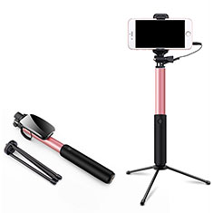 Extendable Folding Wired Handheld Selfie Stick Universal T35 for Xiaomi Poco C50 Pink