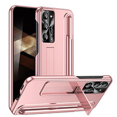 Hard Rigid Plastic Matte Finish Case Back Cover with Stand ZL1 for Samsung Galaxy S24 5G Rose Gold