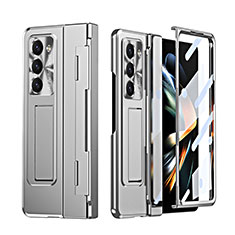 Hard Rigid Plastic Matte Finish Case Back Cover with Stand ZL3 for Samsung Galaxy Z Fold5 5G Silver