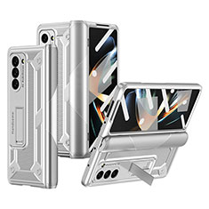 Hard Rigid Plastic Matte Finish Case Back Cover with Stand ZL4 for Samsung Galaxy Z Fold5 5G Silver