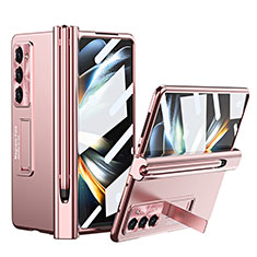 Hard Rigid Plastic Matte Finish Case Back Cover with Stand ZL5 for Samsung Galaxy Z Fold5 5G Rose Gold