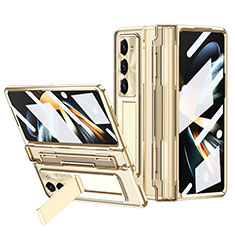 Hard Rigid Plastic Matte Finish Case Back Cover with Stand ZL6 for Samsung Galaxy Z Fold5 5G Gold