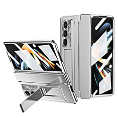 Hard Rigid Plastic Matte Finish Case Back Cover with Stand ZL7 for Samsung Galaxy Z Fold5 5G Silver