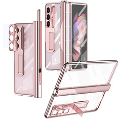 Hard Rigid Plastic Matte Finish Case Back Cover with Stand ZL8 for Samsung Galaxy Z Fold5 5G Rose Gold