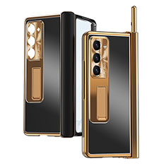 Hard Rigid Plastic Matte Finish Case Back Cover with Stand ZL9 for Samsung Galaxy Z Fold5 5G Gold and Black