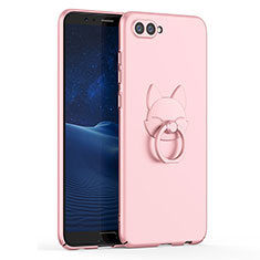 Hard Rigid Plastic Matte Finish Case Cover with Finger Ring Stand A01 for Huawei Honor View 10 Rose Gold