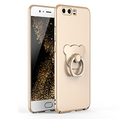 Hard Rigid Plastic Matte Finish Case Cover with Finger Ring Stand A01 for Huawei P10 Gold
