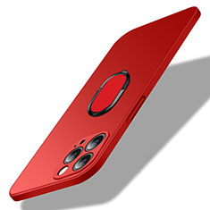 Hard Rigid Plastic Matte Finish Case Cover with Magnetic Finger Ring Stand A01 for Apple iPhone 14 Pro Max Red