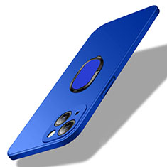 Hard Rigid Plastic Matte Finish Case Cover with Magnetic Finger Ring Stand A01 for Apple iPhone 15 Blue