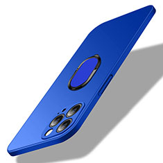 Hard Rigid Plastic Matte Finish Case Cover with Magnetic Finger Ring Stand A01 for Apple iPhone 15 Pro Max Blue