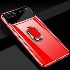Hard Rigid Plastic Matte Finish Case Cover with Magnetic Finger Ring Stand A01 for Oppo A5 Red