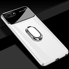 Hard Rigid Plastic Matte Finish Case Cover with Magnetic Finger Ring Stand A01 for Oppo A5 White