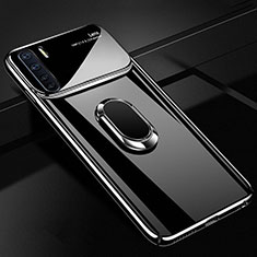 Hard Rigid Plastic Matte Finish Case Cover with Magnetic Finger Ring Stand A01 for Oppo A91 Black