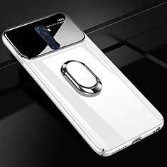 Hard Rigid Plastic Matte Finish Case Cover with Magnetic Finger Ring Stand A01 for Oppo Reno2 Z White