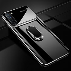 Hard Rigid Plastic Matte Finish Case Cover with Magnetic Finger Ring Stand A01 for Oppo Reno3 Black