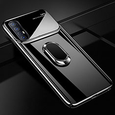 Hard Rigid Plastic Matte Finish Case Cover with Magnetic Finger Ring Stand A01 for Oppo Reno3 Pro Black