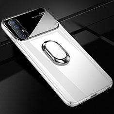 Hard Rigid Plastic Matte Finish Case Cover with Magnetic Finger Ring Stand A01 for Oppo Reno3 Pro White