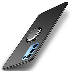 Hard Rigid Plastic Matte Finish Case Cover with Magnetic Finger Ring Stand A01 for Oppo Reno5 5G Black