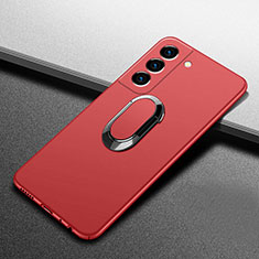 Hard Rigid Plastic Matte Finish Case Cover with Magnetic Finger Ring Stand A01 for Samsung Galaxy S25 Plus 5G Red