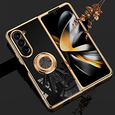 Hard Rigid Plastic Matte Finish Case Cover with Magnetic Finger Ring Stand AN2 for Samsung Galaxy Z Fold5 5G Black