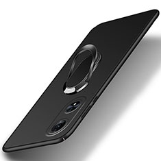 Hard Rigid Plastic Matte Finish Case Cover with Magnetic Finger Ring Stand for Oppo A1 Pro 5G Black