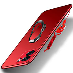 Hard Rigid Plastic Matte Finish Case Cover with Magnetic Finger Ring Stand for Oppo A77 5G Red