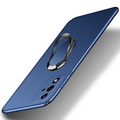 Hard Rigid Plastic Matte Finish Case Cover with Magnetic Finger Ring Stand for Oppo A93s 5G Blue