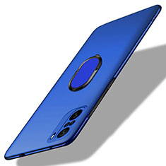 Hard Rigid Plastic Matte Finish Case Cover with Magnetic Finger Ring Stand for Xiaomi Poco F3 5G Blue