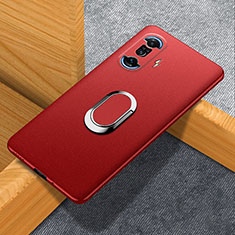 Hard Rigid Plastic Matte Finish Case Cover with Magnetic Finger Ring Stand for Xiaomi Poco F3 GT 5G Red