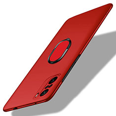 Hard Rigid Plastic Matte Finish Case Cover with Magnetic Finger Ring Stand for Xiaomi Redmi K40 5G Red