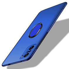 Hard Rigid Plastic Matte Finish Case Cover with Magnetic Finger Ring Stand for Xiaomi Redmi K40 Pro 5G Blue