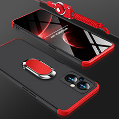 Hard Rigid Plastic Matte Finish Case Cover with Magnetic Finger Ring Stand GK1 for Oppo A96 5G Red and Black