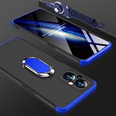 Hard Rigid Plastic Matte Finish Case Cover with Magnetic Finger Ring Stand GK1 for Oppo F21s Pro 5G Blue and Black