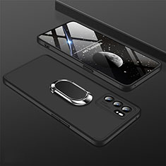 Hard Rigid Plastic Matte Finish Case Cover with Magnetic Finger Ring Stand GK1 for Oppo Reno6 5G Black