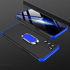 Hard Rigid Plastic Matte Finish Case Cover with Magnetic Finger Ring Stand GK1 for Oppo Reno6 5G Blue and Black