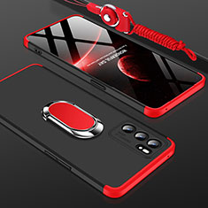 Hard Rigid Plastic Matte Finish Case Cover with Magnetic Finger Ring Stand GK2 for Oppo Reno6 5G Red and Black