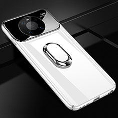 Hard Rigid Plastic Matte Finish Case Cover with Magnetic Finger Ring Stand K01 for Huawei Mate 40E Pro 5G White