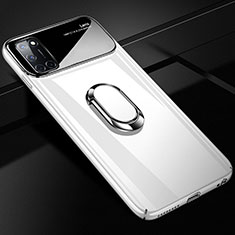 Hard Rigid Plastic Matte Finish Case Cover with Magnetic Finger Ring Stand P01 for Oppo A52 White